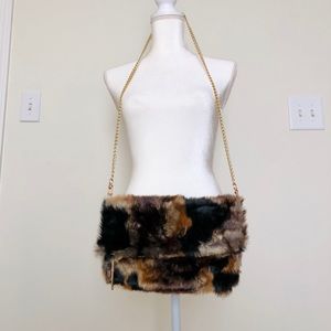 C.C. Multi faux fur purse with gold chain